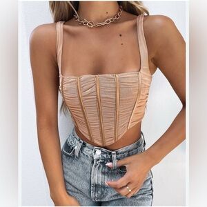 White Fox Boutique Tan Ruched Bustier Crop Top